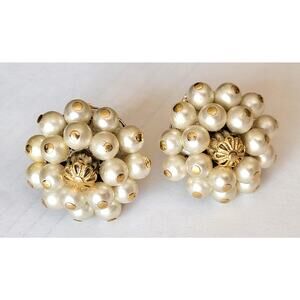 Japanese Faux Pearls Cluster Earrings Clip-On Vintage Japan Gift for Her